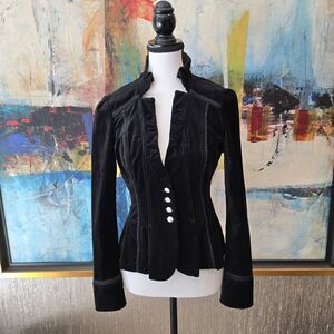 Velvet Silver Button Military Blazer Womens 0 Dark Academia Old Money Victorian